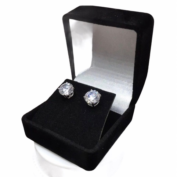 14k white gold diamond 2 CT stud earrings gift box - Picture 11 of 12